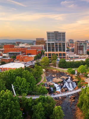 Greenville, SC downtown falls park as a perfect exampke of mid sized underrated RV digital nomad cities